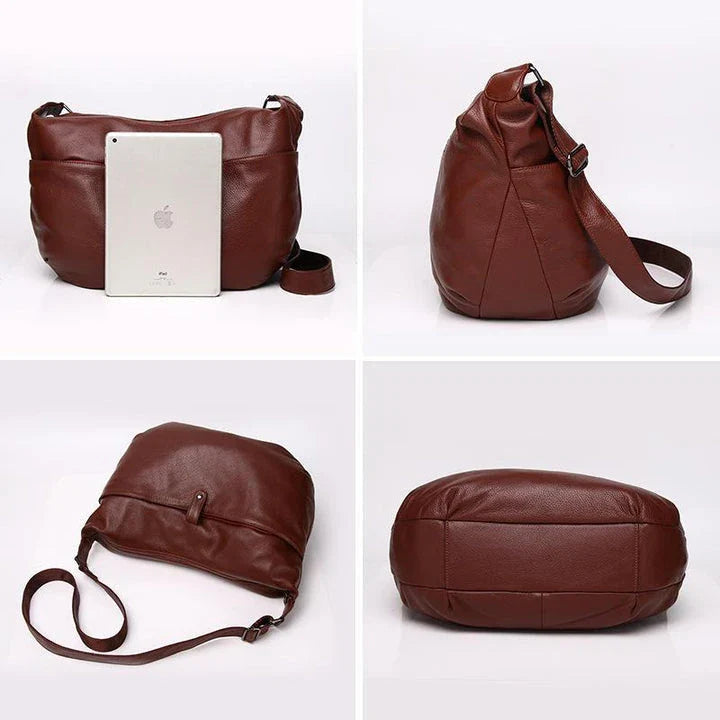 High-quality genuine leather crossbody hobo bag for women with a unique stone pattern and ample interior storage