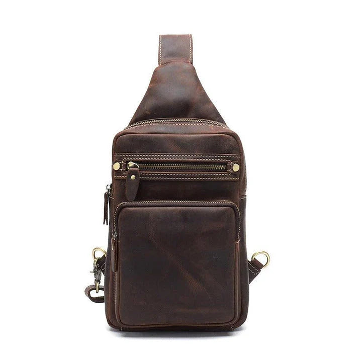 Vintage-inspired genuine leather briefcase with multiple compartments and secure zipper closure, ideal for modern commuters