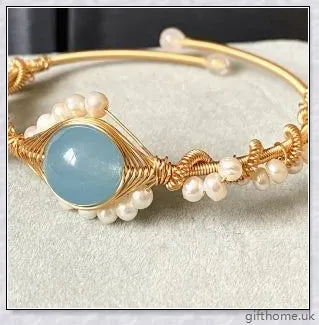 Exquisite 14-Carat gold-plated bracelet adorned with Hailan Baohai sapphire and natural white pearl