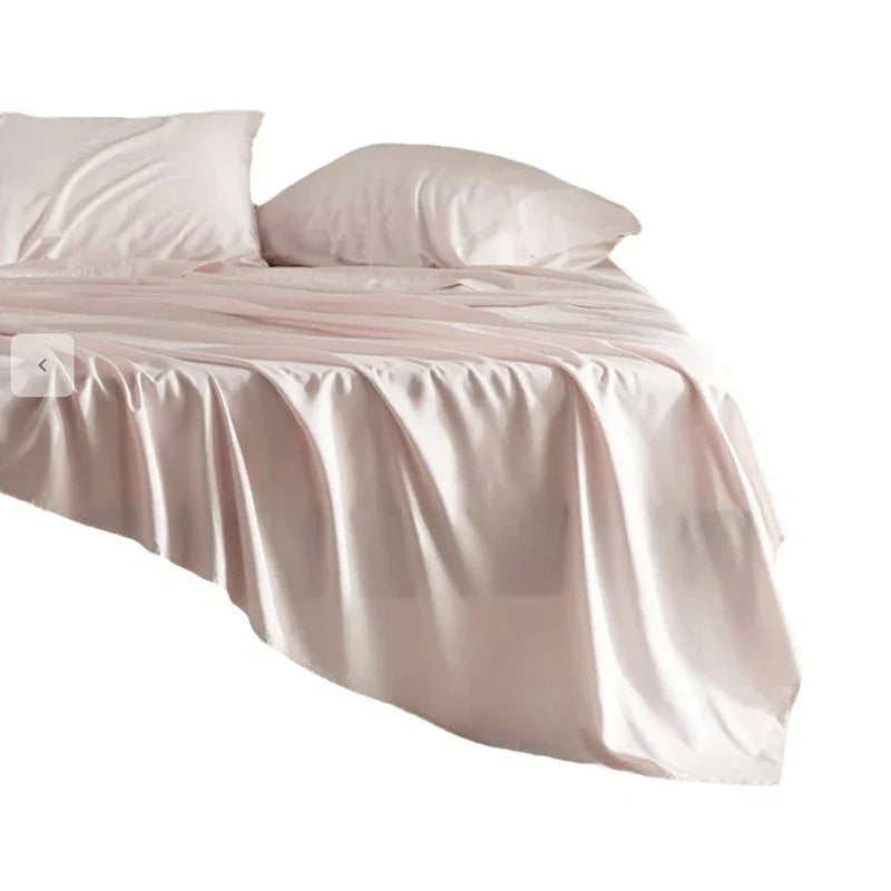 Premium bamboo fibre bed sheets in a classic solid purplish blue colour, featuring a four-piece set including a fitted sheet, flat sheet, and two pillowcases.