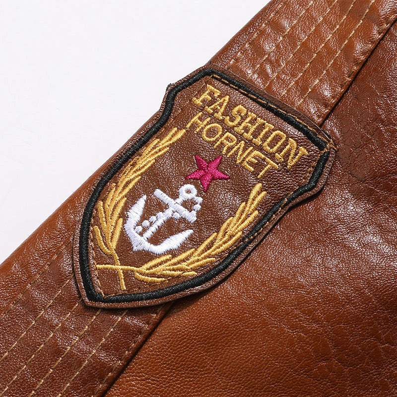 Premium leather jacket for men in slim-fit and short style with stand-up collar and multiple pockets