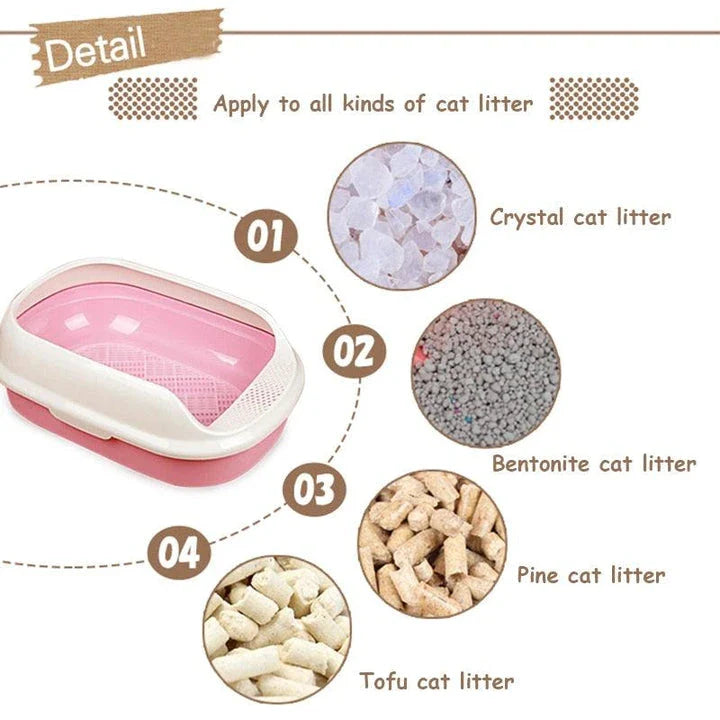 A high-quality, spacious cat litter tray made of durable plastic for easy cleaning and long-lasting use.