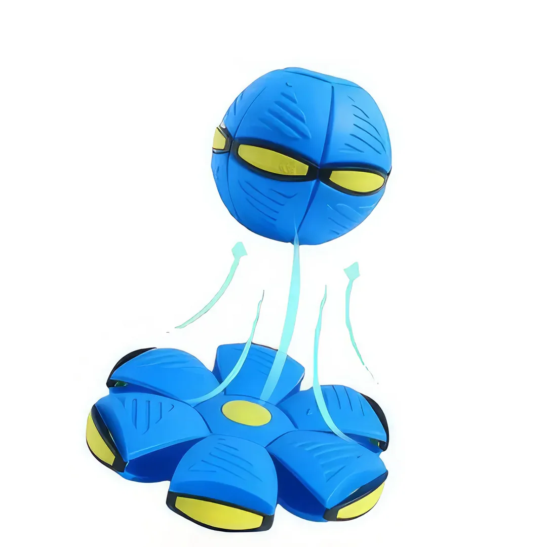 Transforming UFO Ball dog toy in pink, designed for interactive outdoor play and exercise