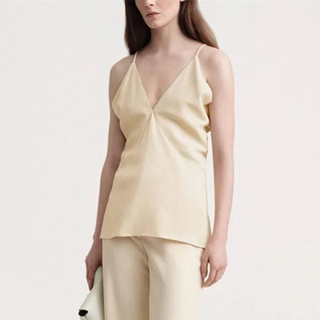 Chic Summer V-Neck Backless Cami Top in Beige for Women