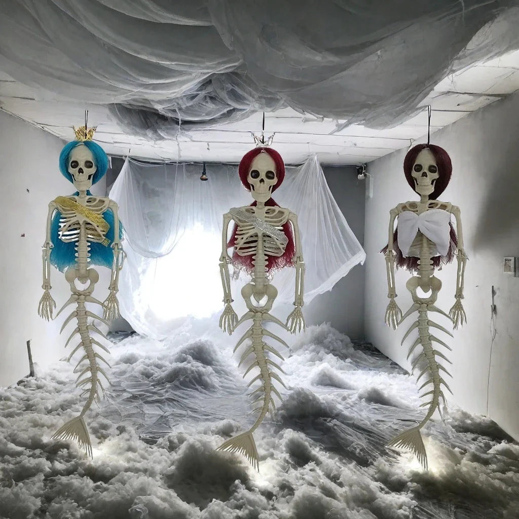 Mermaid bone pendant decoration in brown, dark purple, burgundy, and lake blue colours, ideal for Halloween outdoor courtyard displays