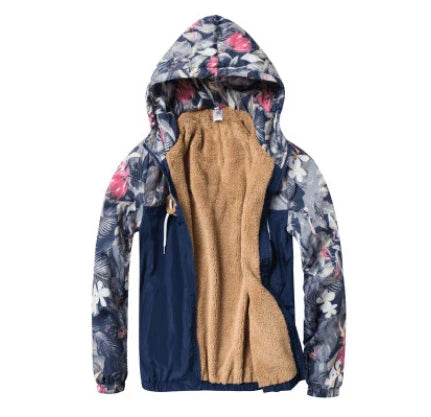 Men's slim-fit hooded jacket with camouflage print, zippered pocket, and premium chemical fibre blend fabric