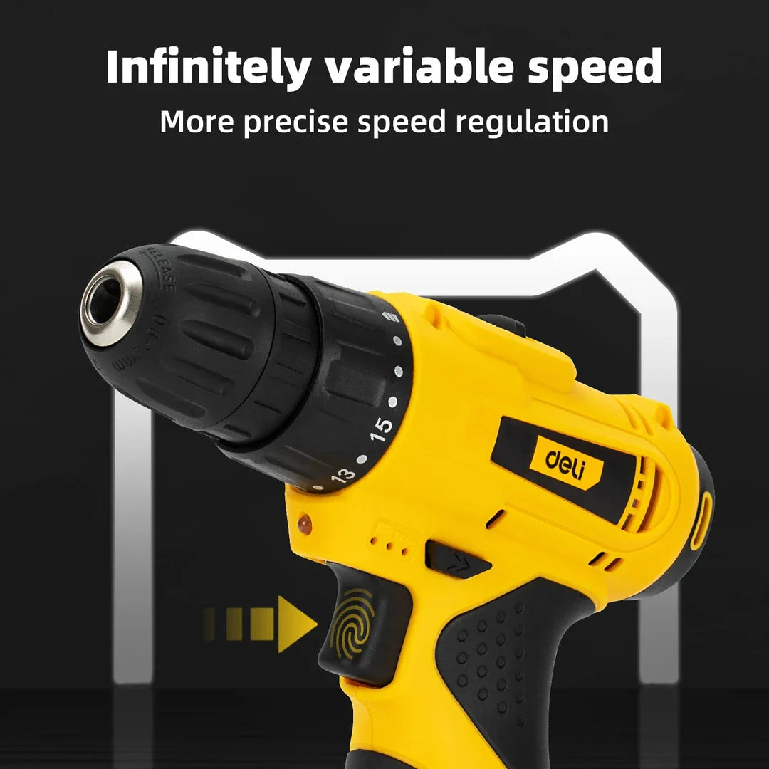 12V Cordless Electric Screwdriver with brushless motor, variable speed control, and LED light for versatile DIY tasks