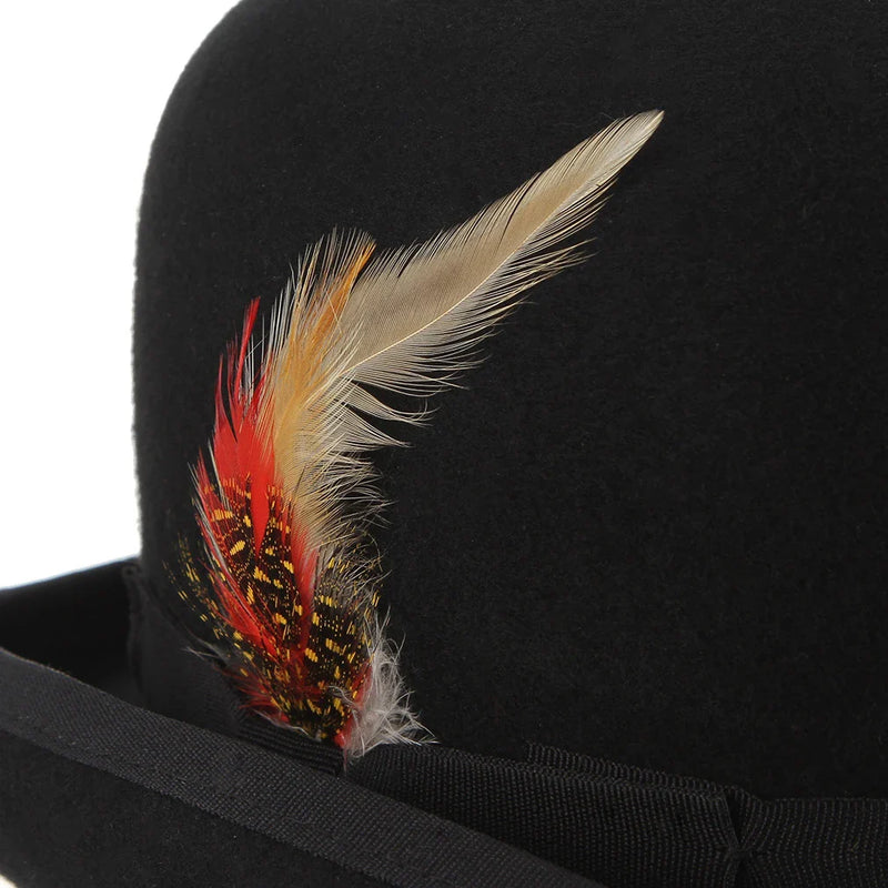 GiftHome UK Timeless British Wool Bowler Hat with Feather Trim