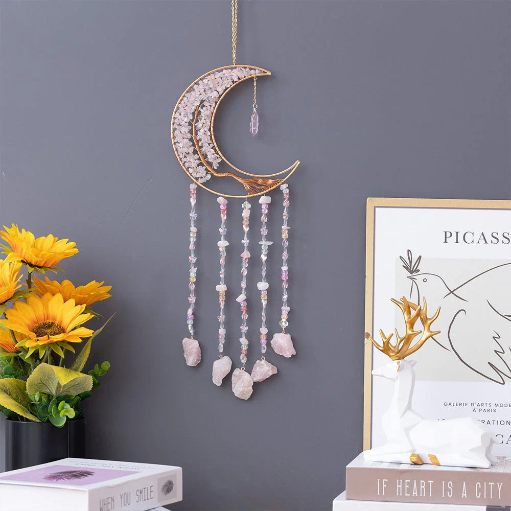 Mesmerising Moon Agate Crystal Pendant Dream Catcher with a stunning array of colourful agate crystals