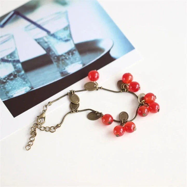 Boho Vintage Cherry Coin Bangle for Girls - Handcrafted with Acrylic and Zinc Alloy for Durable, Long-lasting Wear