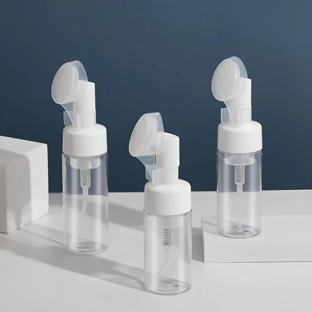 100ml Premium Foam Cleanser Bottle with Integrated Brush Pump Dispenser for Customisable Skincare Routines