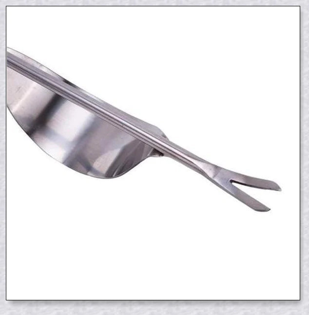 Premium British stainless steel manual weed puller with curved metal base and sharp forks for easy weed removal
