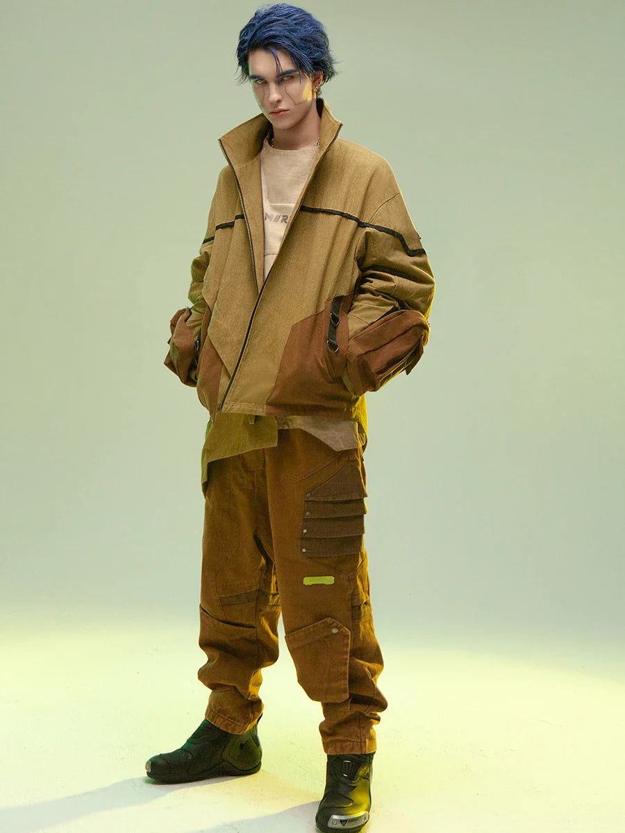 Asymmetric medium and long sandstone wind coat with premium cotton construction and adjustable stand collar for versatile British style