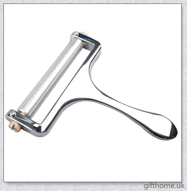 Adjustable cheese slicer with an ergonomic handle and a wire cutting mechanism for precisely slicing hard and soft cheeses to your desired thickness