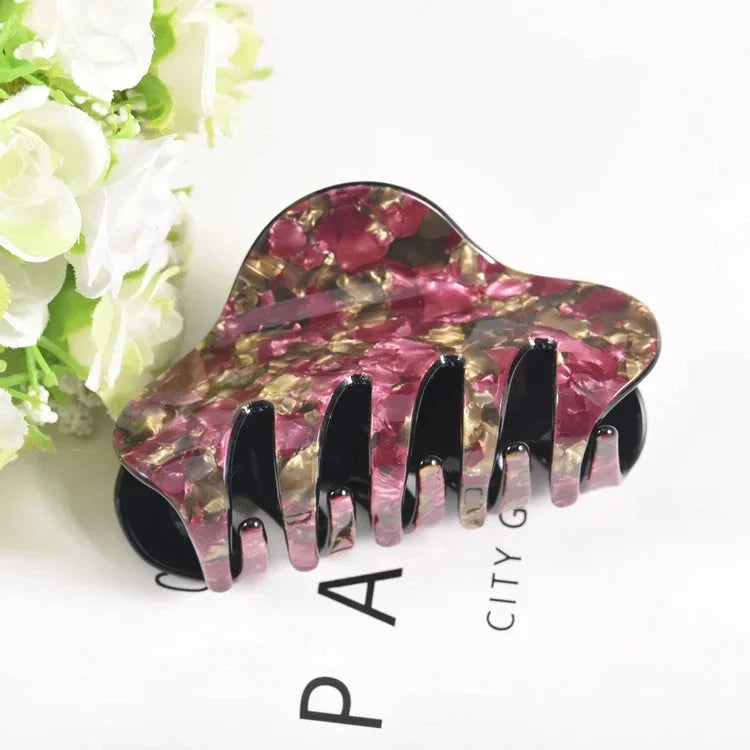 Elegant large floral acrylic hair clips in various colours for a sophisticated look