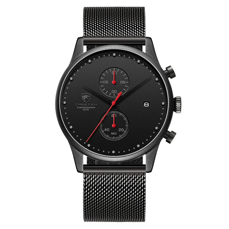 Cheetah Premium Men's Timepiece with Stainless Steel Band, Dual-Eye Design, and Waterproof Construction