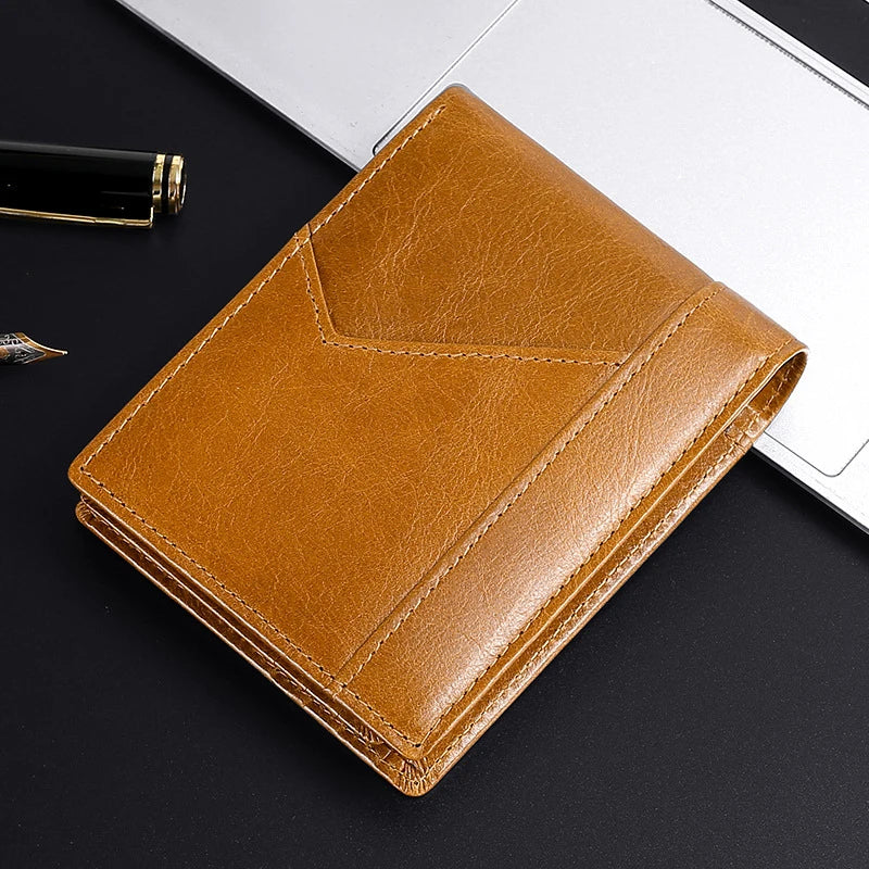 Premium leather wallet with RFID-blocking technology, featuring a smooth, elegant design for the discerning gentleman