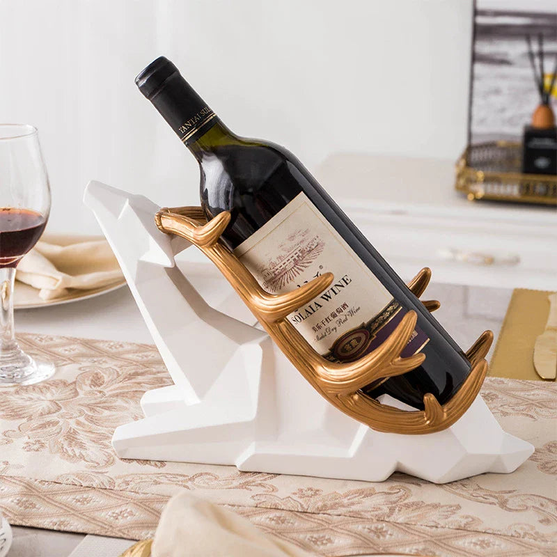 Elegant Nordic-style wine rack with deer decoration, made of high-quality resin for a sleek and durable design