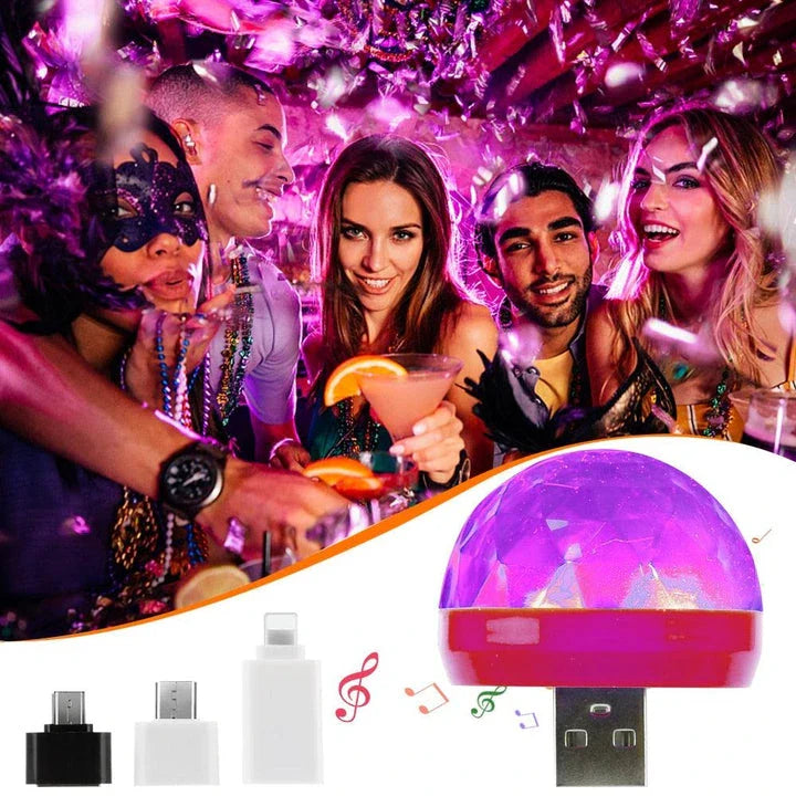 Compact and colourful USB disco light with flashing lights that synchronize to music