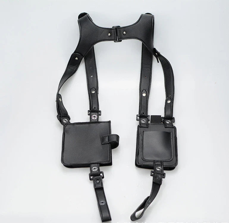 Premium black cowhide underarm wallet and mobile phone bag with adjustable shoulder strap, designed for secure and stylish storage of daily essentials