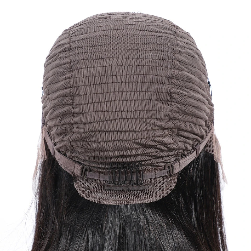 Luxurious deep wavy human hair wig with natural lace construction, available in various lengths for a customized, elegant look.