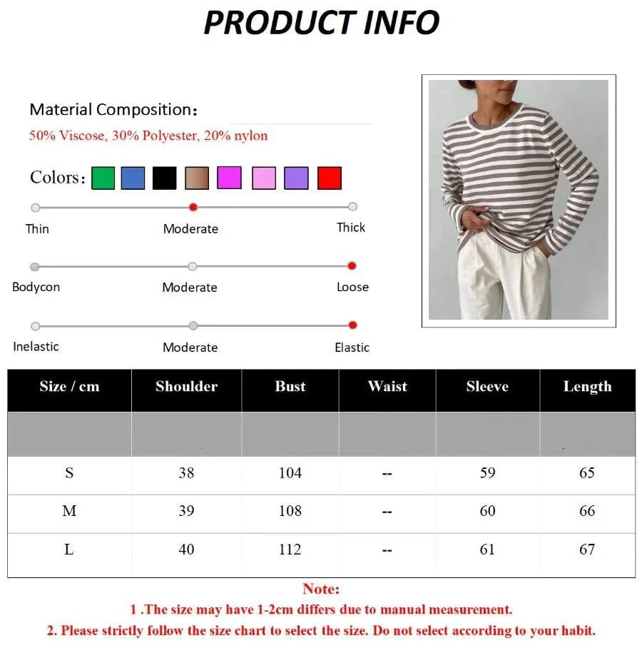 Autumnal knitted stripe jumper in a casual, relaxed style suitable for women during the autumn and winter seasons
