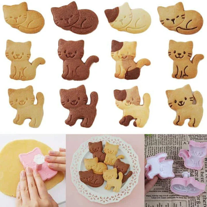 Kitten-shaped cookie moulds in pink colour, a charming baking set for creating adorable homemade treats