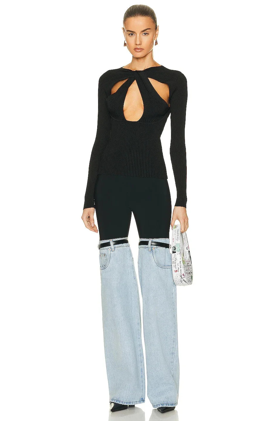 High-waist straight leg chic trousers for women, made from premium denim for a flattering and sophisticated look.