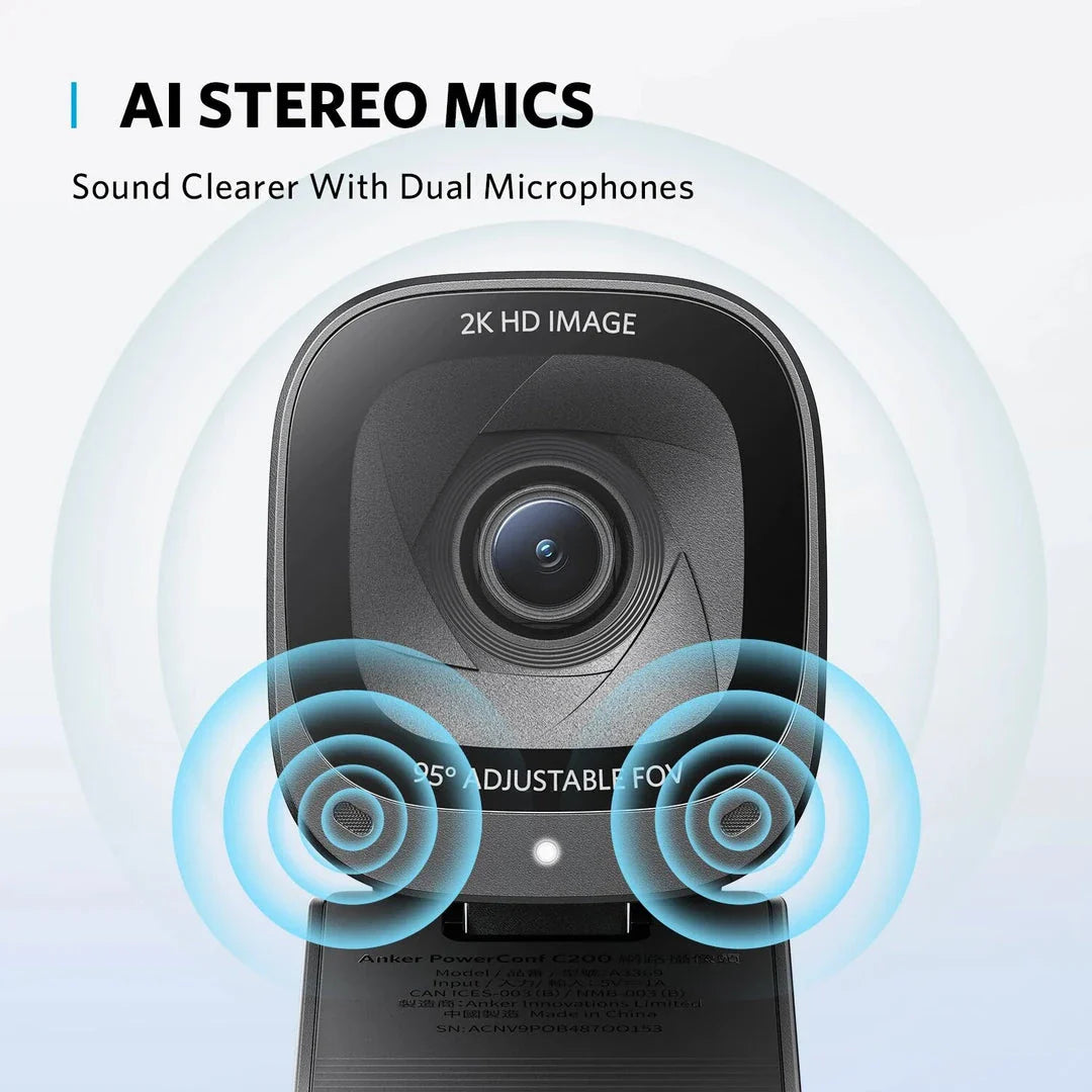 2K Ultra HD Webcam with Noise-Cancelling Microphones and Privacy Cover for Professional Video Conferencing