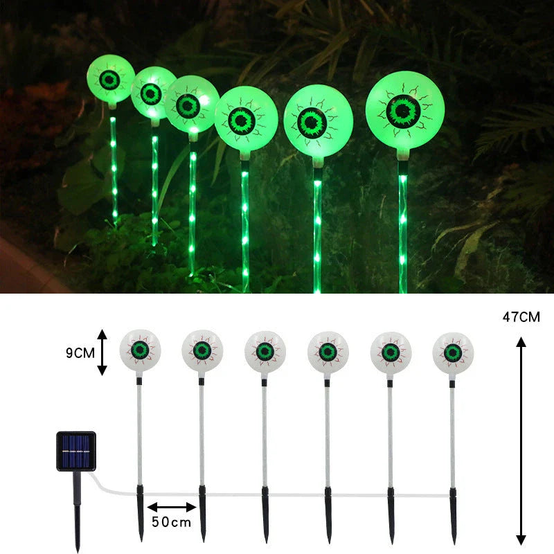 Colourful solar-powered Halloween eyeball garden lamp with weatherproof design