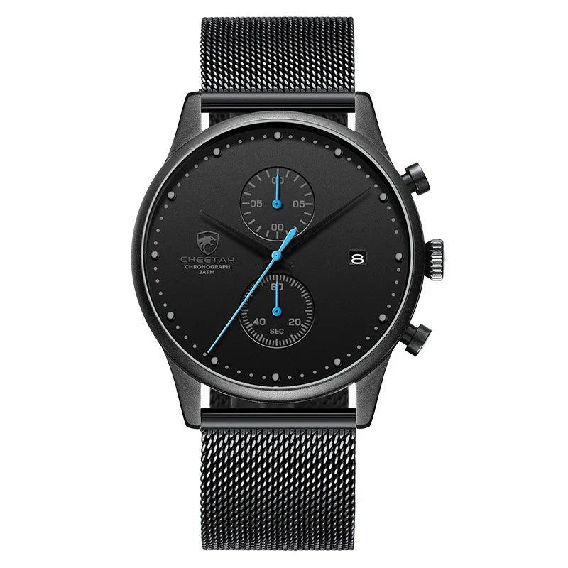 Cheetah Premium Men's Timepiece with Stainless Steel Band, Dual-Eye Design, and Waterproof Construction