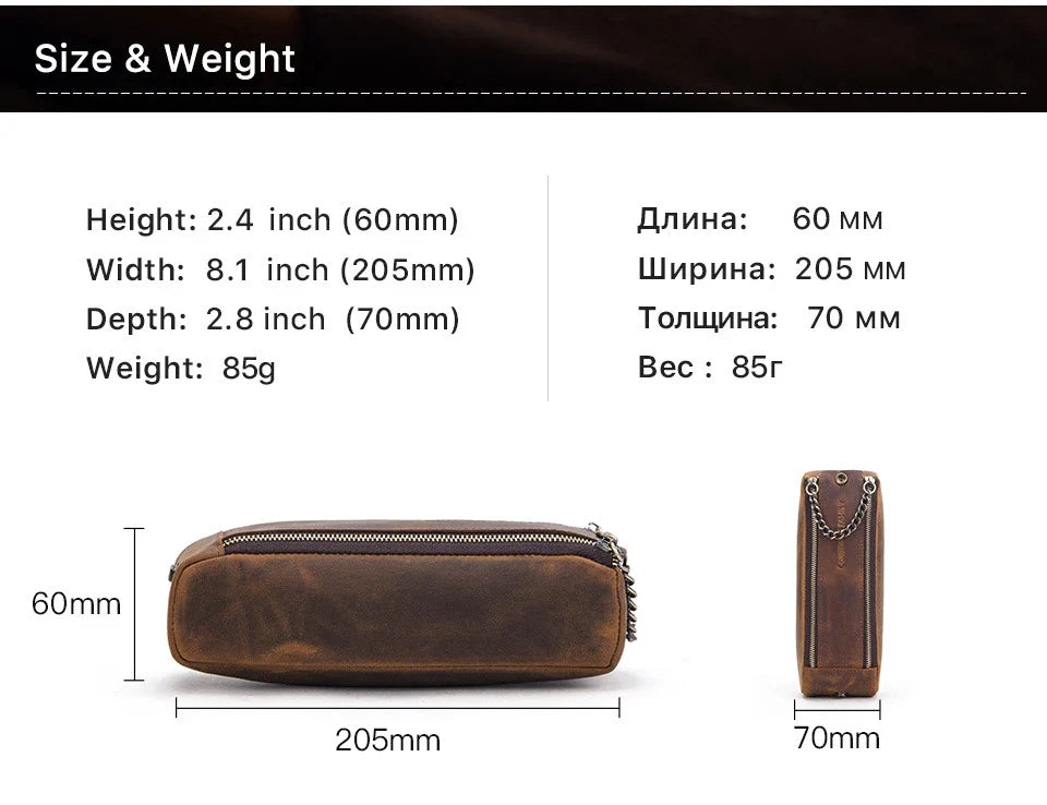 Premium Crazy Horse Leather Double-Zip Portfolio Bag with Sleek Design and Ample Storage Space