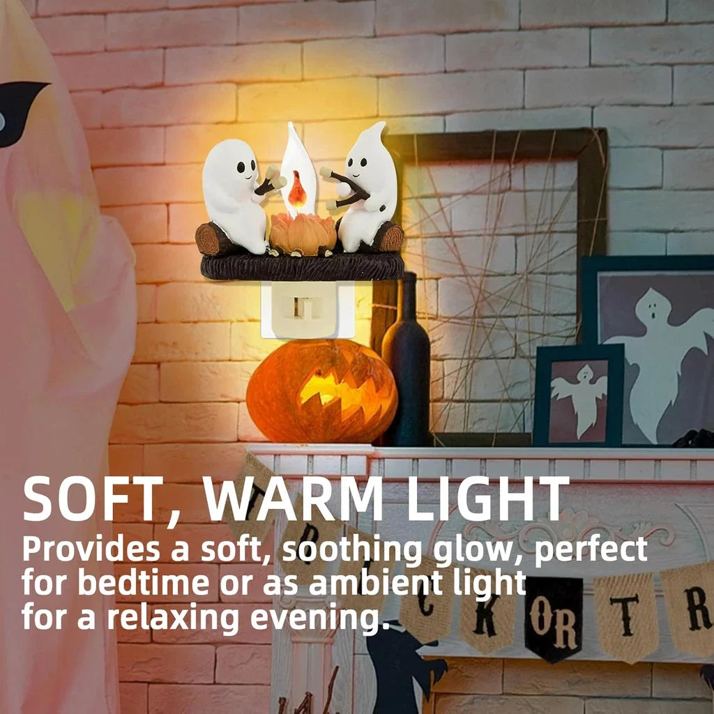 Enchanting Halloween Ghost Campfire Night Light with a charming bonfire design and friendly ghosts, creating a cosy and whimsical atmosphere.