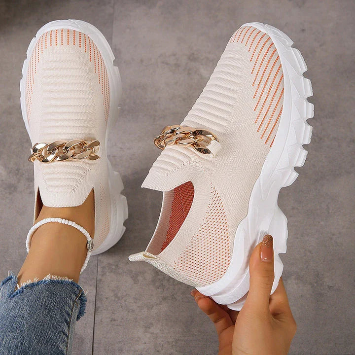 Stylish mesh trainers for women with a breathable, comfortable design and chunky muffin heel