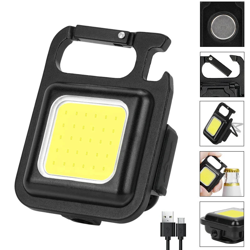 A compact, powerful, and versatile keychain light with a magnetic base, foldable handle, and bright LED illumination for UK adventures