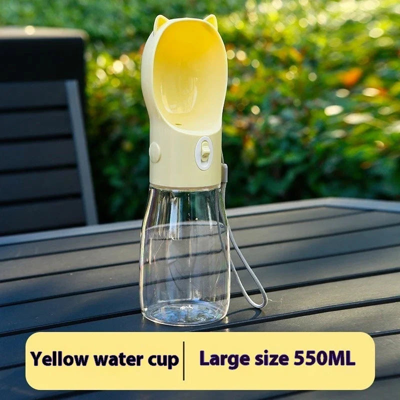 Portable pet drinking cups in various colours and sizes for hydrating your furry friend during outdoor activities