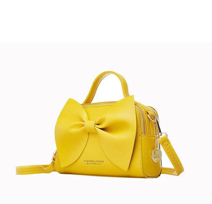 Elegant brown Korean-inspired bow shoulder bag with adjustable strap and roomy interior
