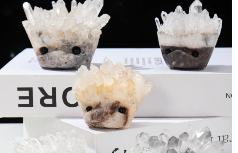 Natural White Cluster Gem Hedgehog Crystal Ornament - Premium White Crystal with Polished Finish