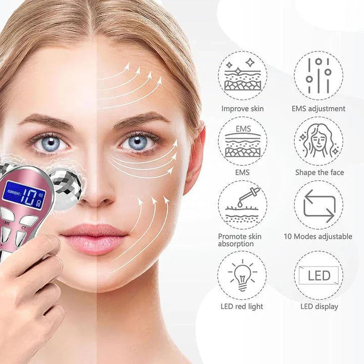 Premium 4D microcurrent facial roller for skin tightening, wrinkle reduction, and rejuvenation