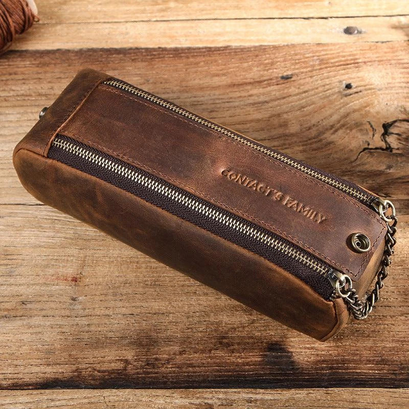 Premium Crazy Horse Leather Double-Zip Portfolio Bag with Sleek Design and Ample Storage Space