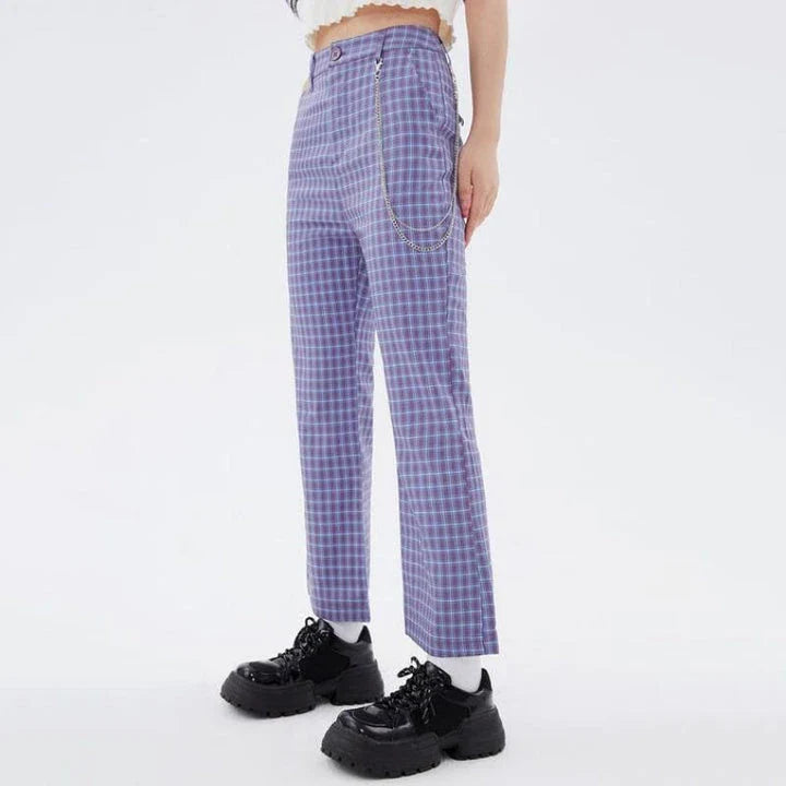 Elegant Autumn High-Waist Flared Trousers in Dark Purple with geometric pattern design