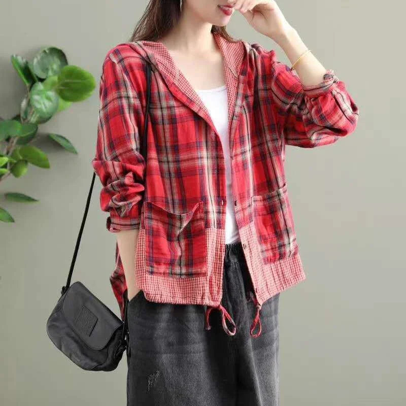 Premium plaid cotton hooded jacket in various colours, showcasing classic British style and modern comfort