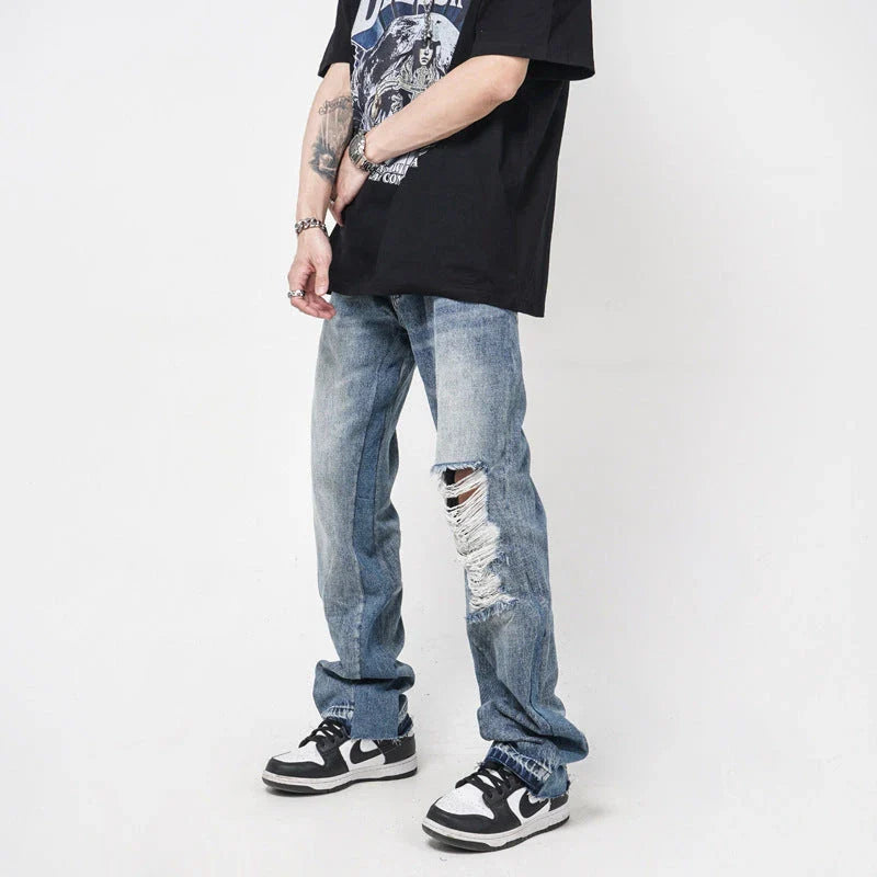 Premium British men's straight relaxed fit jeans in a vibrant blue colour