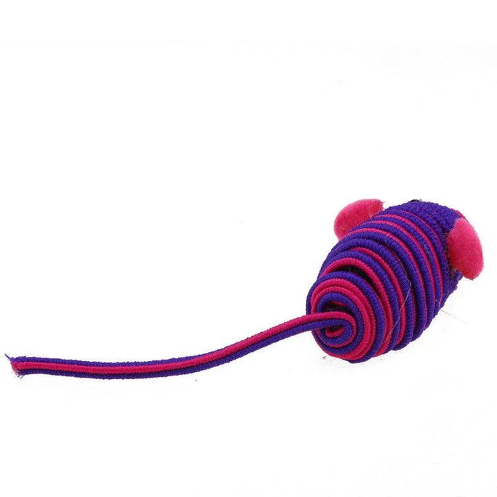 Colourful toy mouse set with 5 plush mice in various bright colours for cat playtime
