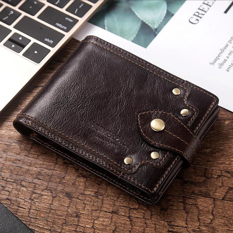 Premium British cowhide leather wallet with multi-card design and anti-magnetic protection