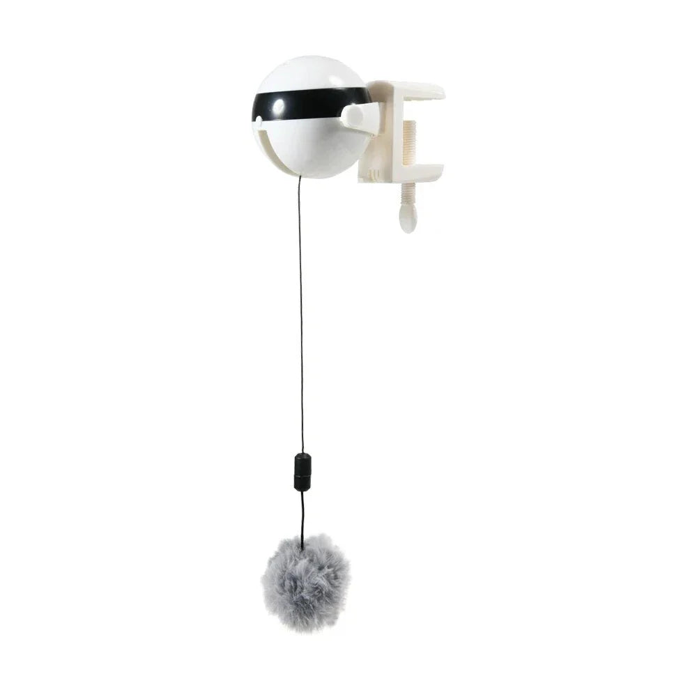 Electric automatic lifting cat ball toy in grey, white, and black colours, designed to captivate and entertain cats with its engaging puzzle features.