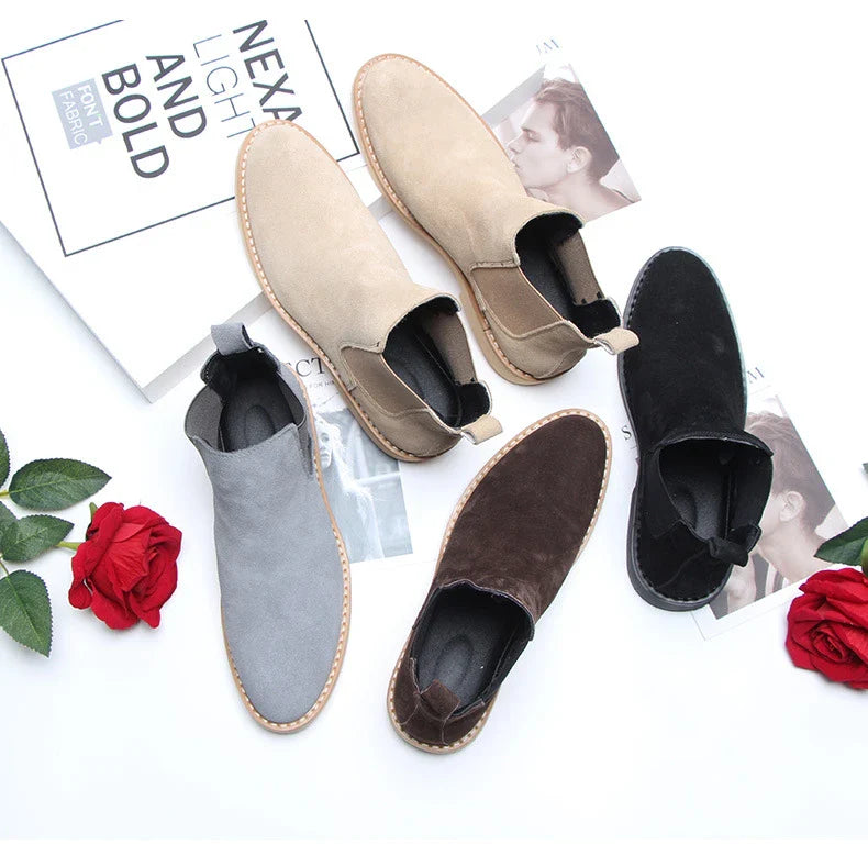 Stylish British-crafted Martin boots with a microfibre upper, pointed toe, and rubber sole for superior comfort and stability.