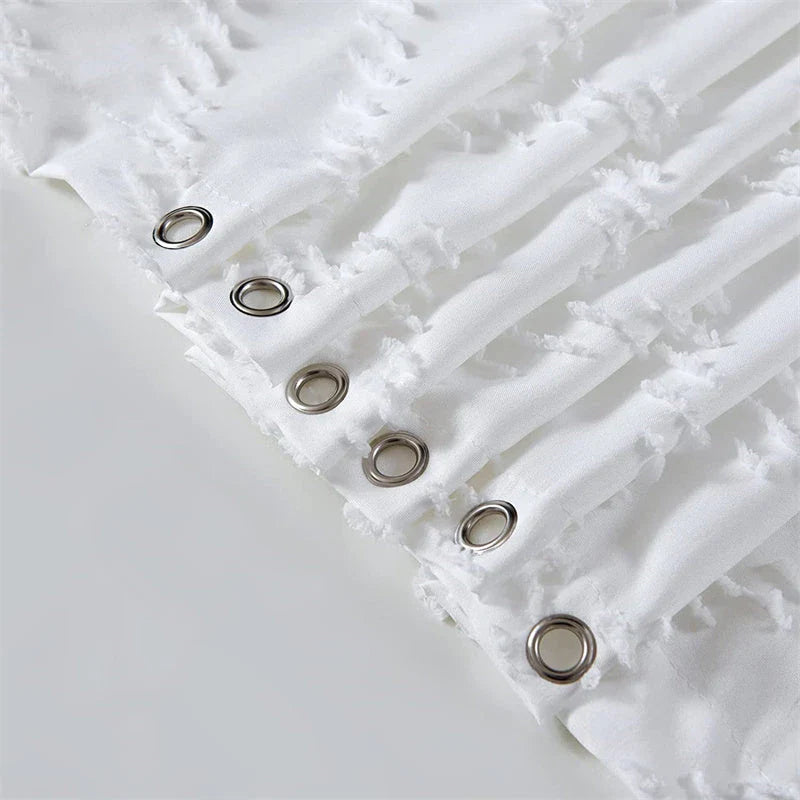 Modern Farmhouse Waterproof White Shower Curtain with Chevron Tufted Pattern