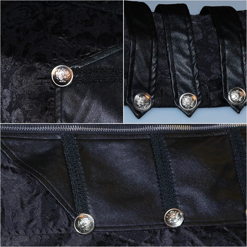Black stand collar leather gothic cape coat with a flowing, dramatic silhouette