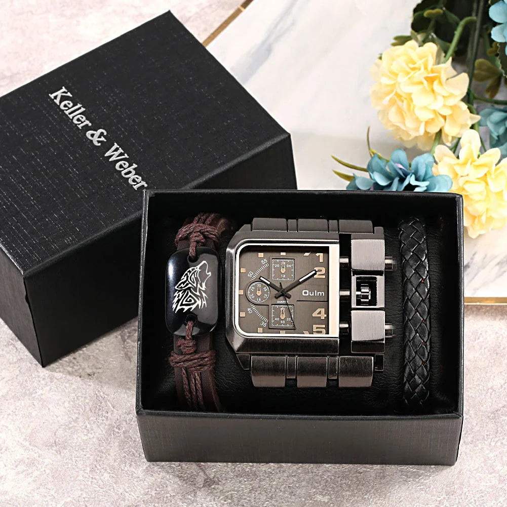 Stylish Gents' Oversized Quartz Watch with Matching Bracelet in various colours